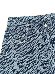 Men's Vintage Zebra Print Jacquard Loose Wide Leg Denim Jeans, Suitable For Casual, Party And Other Occasions - Blue - View 7