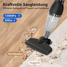 Aigostar Staubsauger mit Kabel 4 in 1, 600W Stabstaubsauger, 13KPA, 1L Kapazität, Leicht und Ideal für Zuhause, Sofa und Haustierreinigung - EU E-Typ Stecker (220-240V) - Übersicht 8