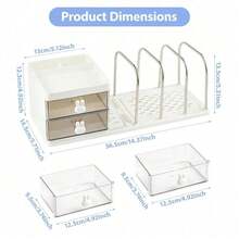 Shoze White Desktop Organizer With Drawers, Bookshelf & File Sorter With Pen Holder And 4 Metal Bookends - White - View 4