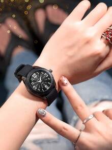 1pc Women's Silicone Strap Casual Versatile Personalized Style Quartz Watch Suitable For Daily Wear - Black - View 7