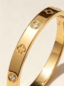 1 Set Elegant Style Stainless Steel Women's Bracelet With Four-Leaf Clover/Geometric Glass Inlay Design, Suitable For Daily Wear - Yellow Gold - View 9