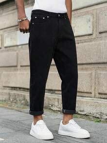 Men's Casual Versatile Commuting Denim Jeans With Pockets - Black - View 4