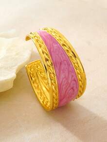 VceTd 2PCS Minimalist Exaggerated Style Asymmetrical Geometric Line Design Stainless Steel Women's Bracelets Suitable For Daily Wear Or Vacation Or Gift - Yellow Gold - View 7