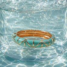 ORNAPEADIA 1件女士镀金绿松石珐琅开口手镯，百搭沙滩及日常佩戴配饰，适合作为礼物 - SZ60882-6 - 查看 4