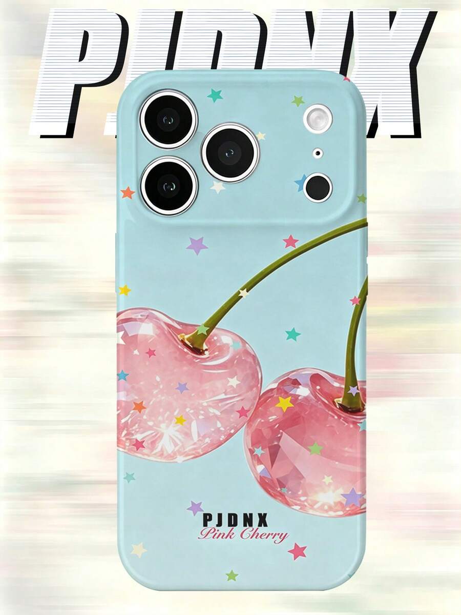 PJDNX 1個淺藍色水晶櫻桃印花手機殼，附彩色星星元素、條紋、水果風格、熊，亮面薄膜硬殼，精確相機與耳機開孔，全方位覆蓋，超輕量裸手感，Phone 17 Pro Max 手機殼，相容於 Phone 16 Pro Max、15 Pro Max、14 Pro Max 高端時尚趣味手機 - 藍色 - 查看 1