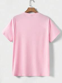 "Teacher" T-Shirt With Apple And Leopard Print For Teachers, Casual Wear - 粉色 - 查看 3