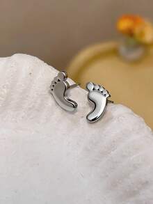 Simple Flat Baby‑Footprint Earrings Made From Hypoallergenic Stainless‑Steel, Thoughtful Keepsake Jewellery For Mothers. - Footprint Memorial Stud Earrings - View 4
