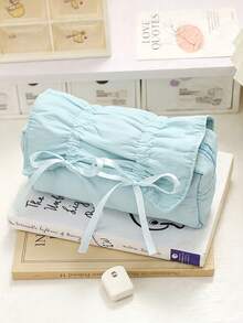 Ballet Style Light Blue Bow Drawstring Pencil Case, Large Capacity Stationery Storage Bag, Elegant Bow Decoration, Smooth Polyester Fabric, Minimalist Sweet Style, All Season, Unisex Adult, Suitable For School, Office, Travel And Daily Use - Multiple Styles - View 11