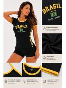 Women's Brazil Y2K Shirt – Long Baby Look - Hitam - View 4
