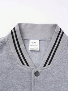Men's Grey Color Block Varsity Jacket, NEW YORK Letter Print Striped Rib Cuff Button Front Loose Retro Outerwear, Versatile Stylish Casual Sportswear Suitable For Men's Daily And Autumn/Winter Outdoor Sports - Light Grey - View 7