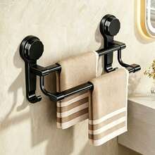 1pc Upgraded Strong Suction Cup Double Bar Towel Rack, No-Drill Wall-Mounted Bathroom Kitchen Hanging Bar, Space-Saving Kitchen Storage Solution, Double Bar Design, Minimalist Rack, Rust-Proof Material, Towel Rack, No-Drill Bracket - Multicolor - View 8
