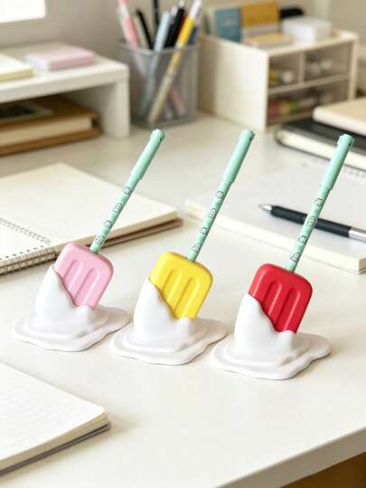 1pc Ice Cream Shaped Desktop Pen Holder, 3D Cream Design, Desktop Decor Ornament, Ballpoint Pen Storage Holder With Insertable Pen Rack, Student Desk Accessory, Creative Desktop Decoration, Suitable For Student Pencil And Ballpoint Pen Support, Student Gift, Birthday Gift, Back To School Essential