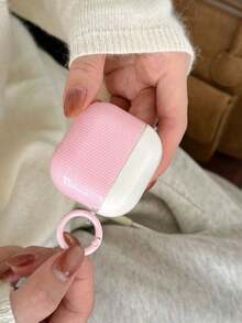 Minimalist Solid Color Striped Hanging Decor Compatible With Apple Earbuds Case 2nd Gen Wireless Bluetooth Protective Shell - Pink - View 3