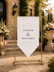 Customized Wedding Welcome Sign, Elegant Calligraphy Design On White Fabric, Personalized Wedding Ceremony Signage, Classic Exquisite Wedding Decor - Multicolor - View 7