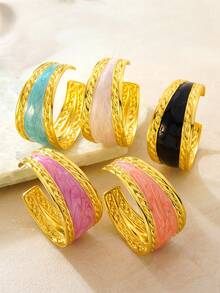 VceTd 2PCS Minimalist Exaggerated Style Asymmetrical Geometric Line Design Stainless Steel Women's Bracelets Suitable For Daily Wear Or Vacation Or Gift - Yellow Gold - View 5