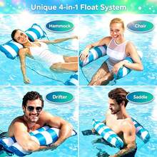 1pc Inflatable Pool Hammock With Mesh - Striped Adult Lounger, Suitable For Vacation, Party And Relaxation, Available In Pink, Green, Blue And Other Colors, Outdoor Hammock, Essential For Beach And Pool, Great For Photography,Must Have - Multicolor - View 4