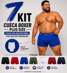 Kit com 7 Cuecas Boxer Plus Size em Microfibra Lisa Box Extra Grande Masculino Conforto e Qualidade - Multicolorido - Visão 2