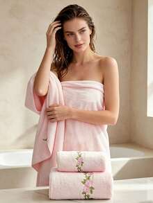 Soft Rose Embroidered Absorbent Towel, Quick-Dry No Shedding, Kitchen Cleaning, Ultra-Fine Fiber Quick-Dry Bathroom Hand Towel, Home Kitchen Decorative Towel, 1pc / 2pcs / 4pcs Optional - Multicolor - View 2