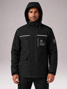 CZRLHYT Men's Hooded Drawstring Soft Shell Jacket, Suitable For Sports And Casual Wear, Front Large Pockets, Ideal For Daily Outdoor Outfits, Versatile - Black - View 3