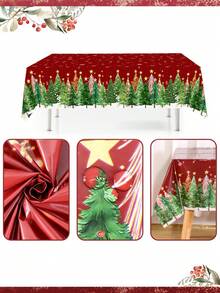 1pc Christmas Tree Tablecloth, 137*183cm Plastic Disposable Christmas Tree Table Cover, Christmas Party Decoration, Holiday Dining Table Decor, Suitable For Kitchen, Restaurant, Gathering, Dinner - Christmas Tree - View 9