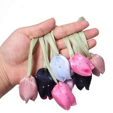 5PCS Rhinestone Studded Tulip Bud Flower Rope Ribbon, Sweet Style 3D Fabric Flower, Party Wedding Daily Wear Hair Accessory Clothing DIY Supplies, Shoe Hat Bag Decoration, Gift Packaging Decoration For Elders, Handmade Floral Craft Material - Tulip - View 4