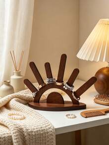 1pc Solid Dark‑Brown Hand‑Shaped Ring Display Stand, Retro Wooden Arc‑Base Hand‑Shaped With Multi‑Slot Prong, Classification Display Storage Jewelry Holder Jewellery Rack, For Dresser Vanity Bedroom Daily Use All‑Season Holiday Gift - Multicolor - View 5