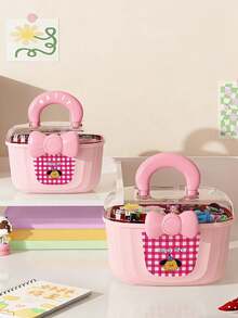 1pc Cute Bowknot Children's Storage Box, Toy Storage Essential! Transparent Dust-Proof Lid With Scientific Compartment Design For Clear Classification And Easy Retrieval, Can Store Toys, Puzzles, Teethers, Picture Books And Other Small Items (Pattern Is Sticker) - View 2