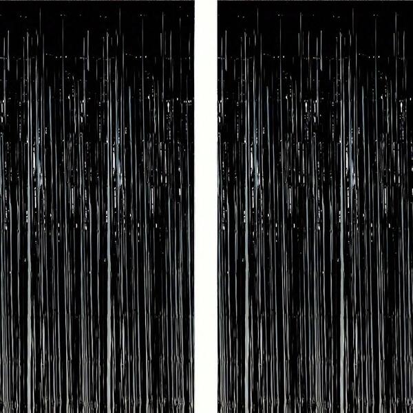 1/2/3pcs Black Party Background Metallic Foil Fringe Curtain, Window Curtain Decoration, Birthday Party Wedding Decor Gift Supplies, Gothic Style Shiny Light & Shadow Visual Effect Portrait Photography Backdrop Atmosphere Prop