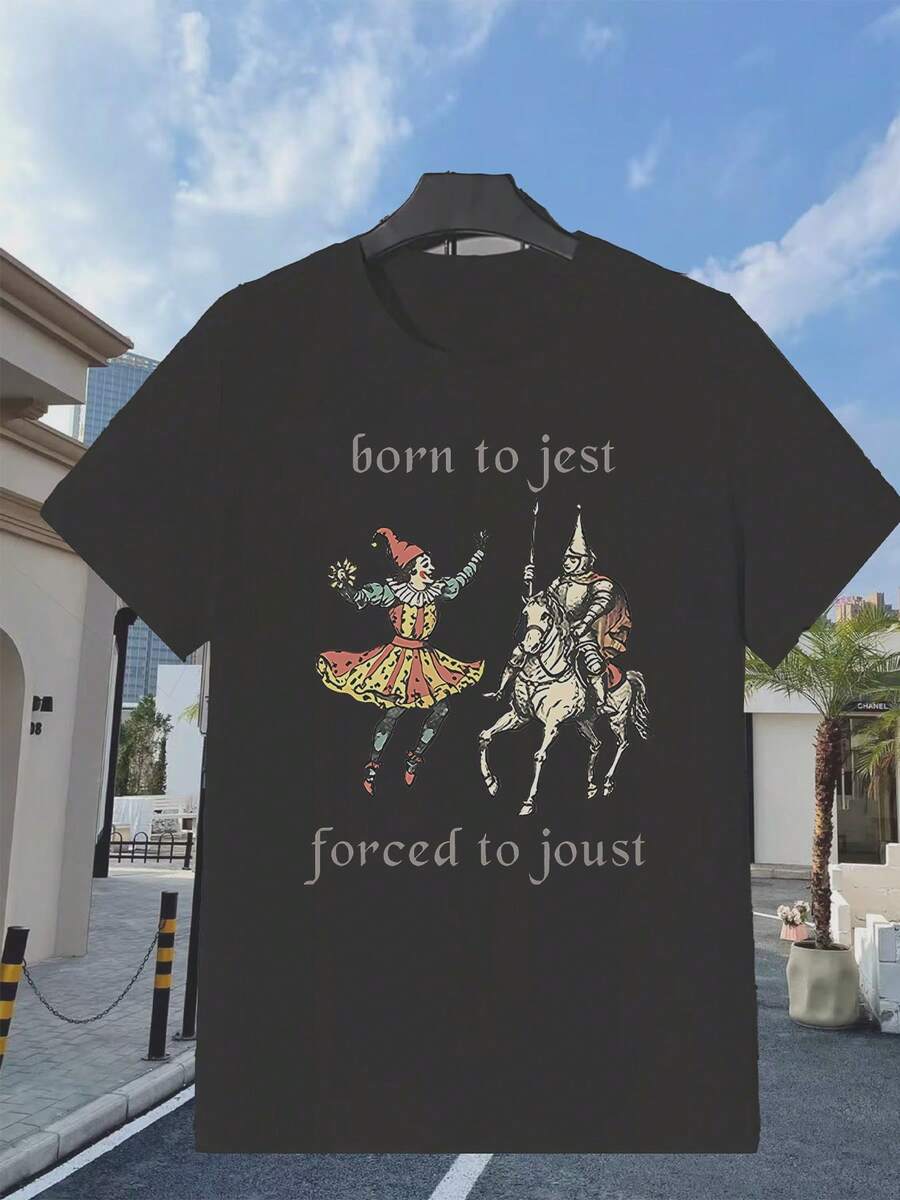 Lustiges T-Shirt "Orn to Jest Forced to Joust" - Mittelalterliches Design, bequem und atmungsaktiv für Sport und Freizeitausflüge - Schwarz - Übersicht 1