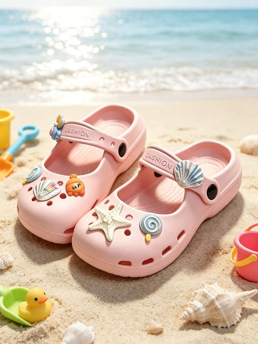 夏季新款可愛時尚海星貝殼兒童拖鞋 軟底室內/室外通用兒童洞洞鞋 - 粉色 - 查看 1