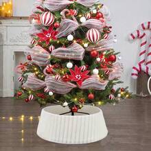 White Pleated Christmas Tree Collar, Exquisite Vertical Pleated Fabric Tree Skirt, Foldable Soft Christmas Tree Base Cover, Modern American Country Style Holiday Home Decor - White Soft Faux Fur Tree Skirt - View 3