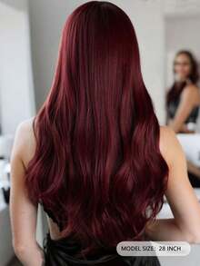 28 Inch Fluffy Wavy Burgundy Red Bangs Wig, Fashionable Voluminous Style, Suitable For All Women For Parties, Outings, Music Festivals And Daily Wear,Halloween - Burgundy - View 5