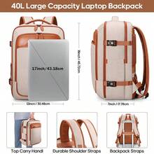 Bruno Cavalli Travel Backpack, 17Inch Laptop Backpack, Carry On Backpack For Men & Women, Personal Item Size Flight Approved Travel Bag, Water Proof Luggage - 米色 - 查看 4