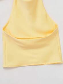 Spring/Summer Solid Color Satin Halter Backless Top Yellow - Yellow - View 7