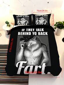 2/3pcs Meme "If They Talk Behind Your Back" Farting Humorous Quirky Detail Bedding Set, Humorous Western Wolf Cowboy Duvet Cover Set, Suitable For Bedroom, Dorm - Multicolor - View 16