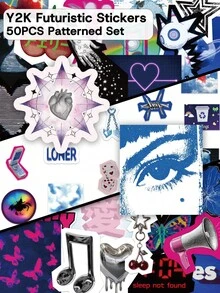 50pcs Y2K Futuristic Stickers-Cyberpunk & Retro Tech-Perfect For Skateboards, Suitcases, Water Bottles, Planners, Phone Cases, And Gift Decorations-Back To School - Multicolor - View 10