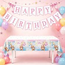1 Set Gender Revealing Party Set Rosa Blau Geburtstagsbanner & Bär Geschlechter Tischdecke Baby Party Hintergrund Dekoration Geeignet für Outdoor Party Zubehör - Verschiedenfarbig - Übersicht 5