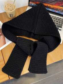 1pc Women's Fashion Solid Color Black/Beige/Khaki/Brown Knitted Pattern Warm Hooded Scarf, Suitable For Dating, Outings, Daily Wear - Multicolor - View 4
