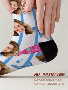 1雙客製化臉部圖案襪子,夏季趣味可愛笑臉襪,生日禮物、婚禮禮物、好友禮物、家庭襪、節日禮物 - 彩色 - 查看 4