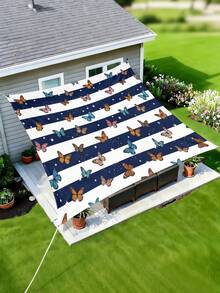 1PC Outdoor Sunshade Canopy With Colorful Checkered Pattern, Outdoor Patio Cover Can Block The Sunlight, Suitable For For Camping Beach Poolside Backyard Gardens Decoration, 2D Flat Printed Pattern, Come With Four Ropes And Nails, No Support Rod - Navy Blue - View 6