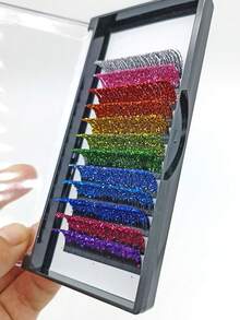 Bulu Mata Berkilau Pelangi, Ekstensi Bulu Mata Individual Berwarna-warni, Payet Berkilau, Lengkungan D, Bulu Mata DIY, Warna, Volume, Bulu Mata Palsu untuk Pesta Cosplay, Riasan Halloween - View 6