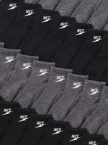 20 pares de calcetines deportivos de tobillo para niños y niñas, regreso a la escuela, con estampado de letra NICE y rayo, cómodos y suaves, paquete negro y gris, 1-16 años - Multicolor - Ver 3