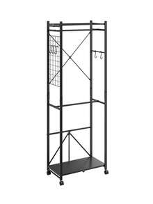 SoBuy | Freestanding Coat Rack White | Rolling Garment Rack With Wheels | Mobile Wardrobe Organizer Metal | 60*32*175 Cm | Load Capacity 40 Kg | KLS21-W - Black - View 2