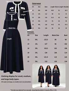 Plus Size Women's Spring Summer Autumn Elegant 2-Piece Set, Contrast Trim Button Cardigan With Solid Color Maxi Dress - Royal Blue - View 5