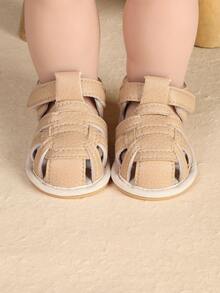 1 Pair Solid Color Infant Boy Closed Toe Flat Anti-Kick Toddler Walking Sandals, Suitable For Summer - Apricot - View 1
