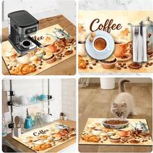 1pc Dish Drying Mat, Coffee Machine Mat, Vintage Hand-Painted Coffee & Dessert Pattern Dish Drying Mat, Absorbent Quick-Dry Tabletop Protector, Restaurant Coffee Corner Cafe Countertop Mat, Room Desk Protector, Holiday Gift, Kitchen Decor - XYLSD709 - View 11