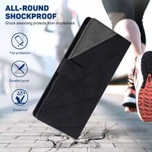 GLANDOTU Étui de téléphone en cuir PU patchwork triangulaire, support pliable style portefeuille, conception à fermeture magnétique, compatible avec de nombreuses marques et modèles de téléphones, imperméable, antichoc, anti-chute, anti-rayures, protection complète - Noir - Voir 3