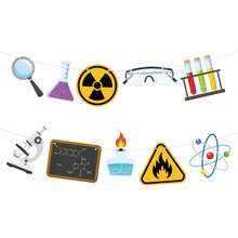 Guirnalda de Bandera con Tema de Laboratorio de Ciencias, 10 Tipos de Recortes de Dibujos Animados de Laboratorio, Vasos de Precipitado, Señal de Radiación, Gafas, Microscopio, Átomo, Llama, Advertencia, Decoración Colgante para Fiesta de Cumpleaños de Científico, Decoración de Aula, Accesorios de Fiesta, Recuerdos de Fiesta - Multicolor-A - Ver 4