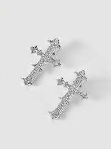 MortiRose Shiny Palace Style Chic Rhinestone Cross Metal Hair Clips, Stylish Side Bangs Hairpins, High-Quality Halloween  Hair Accessories, Head Accessories - Silver - View 8
