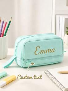 Large Capacity Personalized Pencil Case, Customizable Name Pencil Bag, Custom Storage Bag, Suitable For Markers And Portable Stationery Storage, Customizable Text, Cosmetic Storage Box, Perfect For Back To School, Office Use And Travel, Birthday Gift, Multi-Functional, Decorative, Letter, Fashion, Modern, Colorful, Cute, Casual, Customized, Personalized, Unique, Customized, Ideal Gift For Him/Her - Multicolor - View 6
